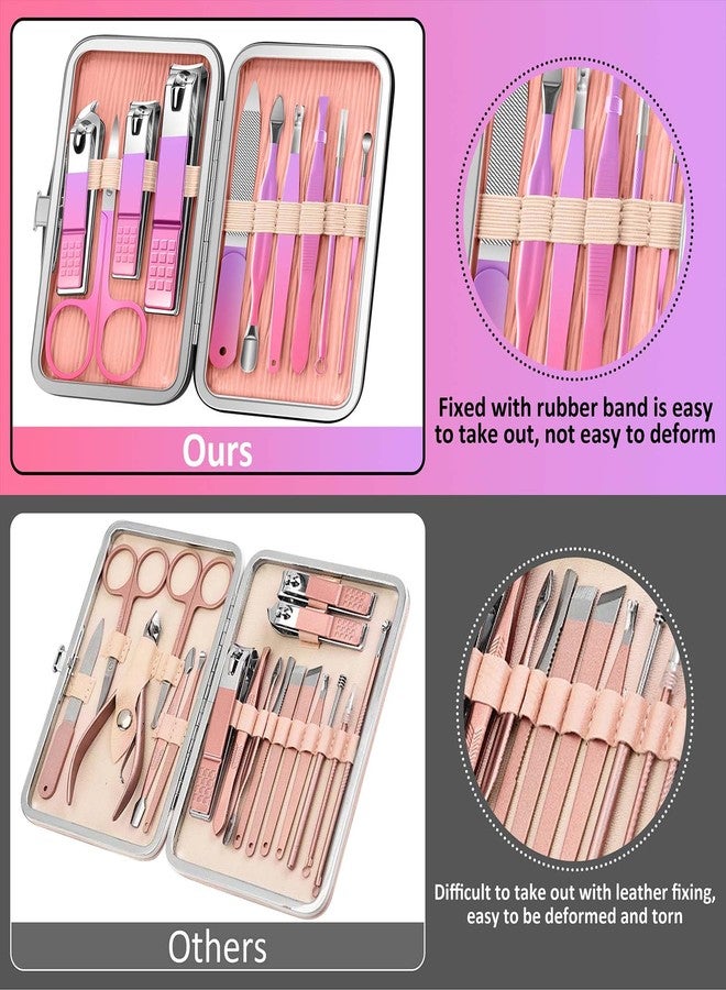 BLESWIN 10 in 1 Manicure Pedicure Kit, Manicure Kit for Women Professional, Mens Nail Grooming Kit, Manicure Tools Gift for Luxury Leather Travel Case for Family Friends (Pink & Purple) - Image 5